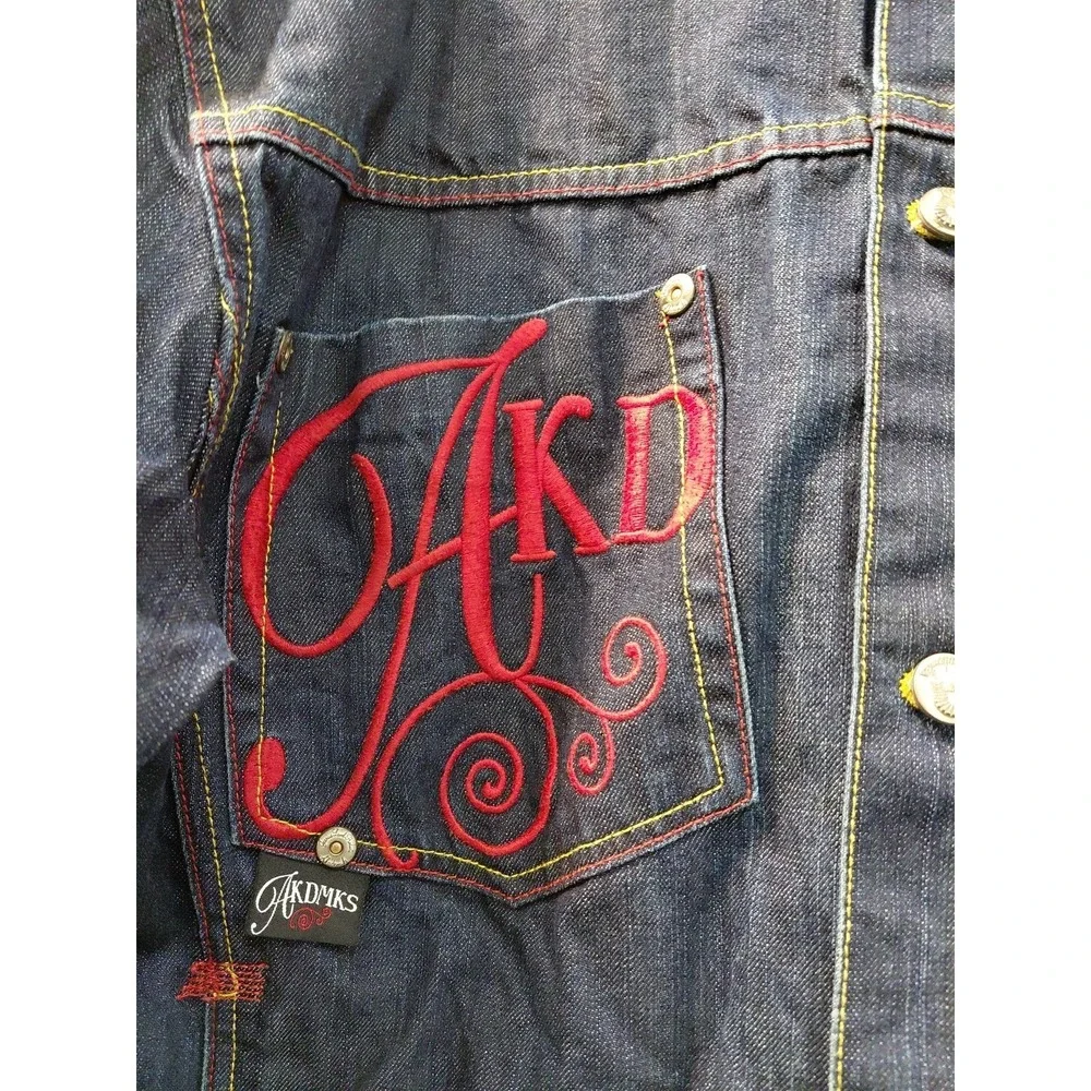 Vtg 90s AKADEMIKS MENS JEAN DENIM JACKET  Sz 2X Hip-hop‎ Rap Skater